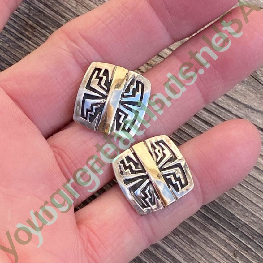 Southwestern 14k Yellow Gold and Sterling Silver Earrings Yourgreatfinds
