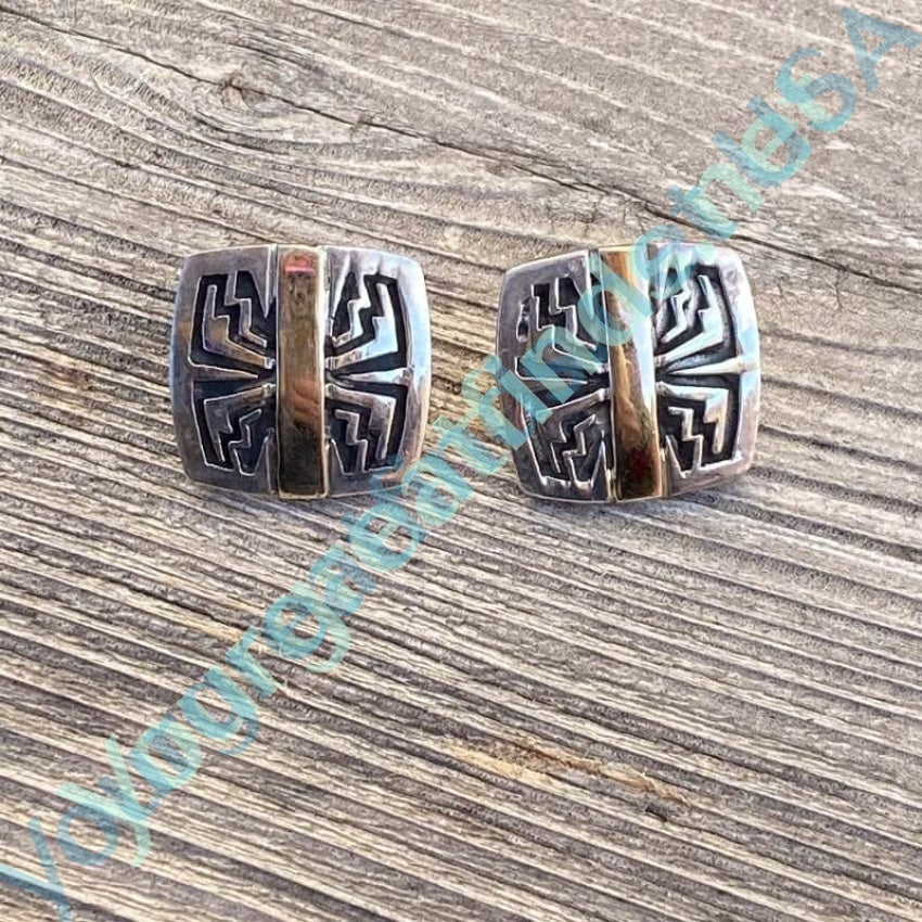 Southwestern 14k Yellow Gold and Sterling Silver Earrings Yourgreatfinds