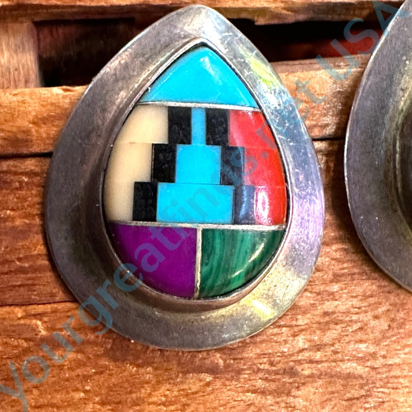 Southwestern Channel Inlay Sterling Silver Pierced Post Earrings