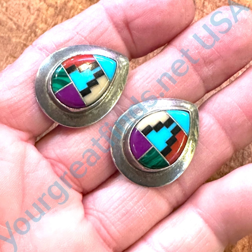 Southwestern Channel Inlay Sterling Silver Pierced Post Earrings