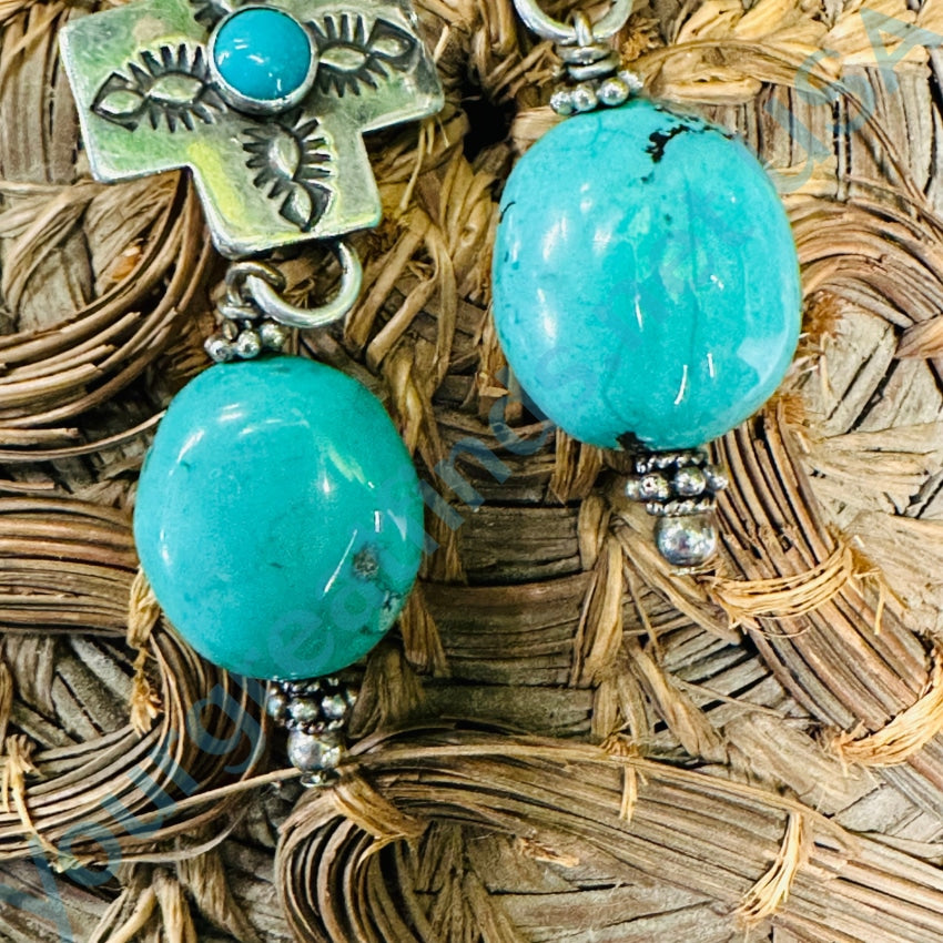 Southwestern Cross Sterling Silver Turquoise Clip On Earrings