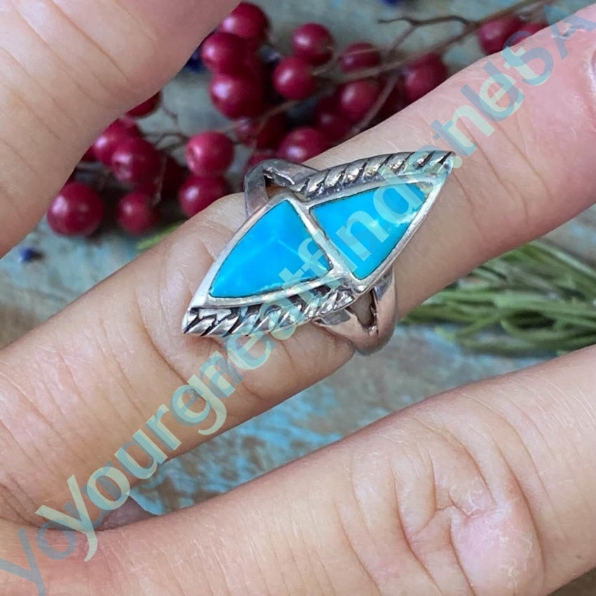 Southwestern Double Turquoise Arrowhead Ring Sterling Sz 6.5 Yourgreatfinds