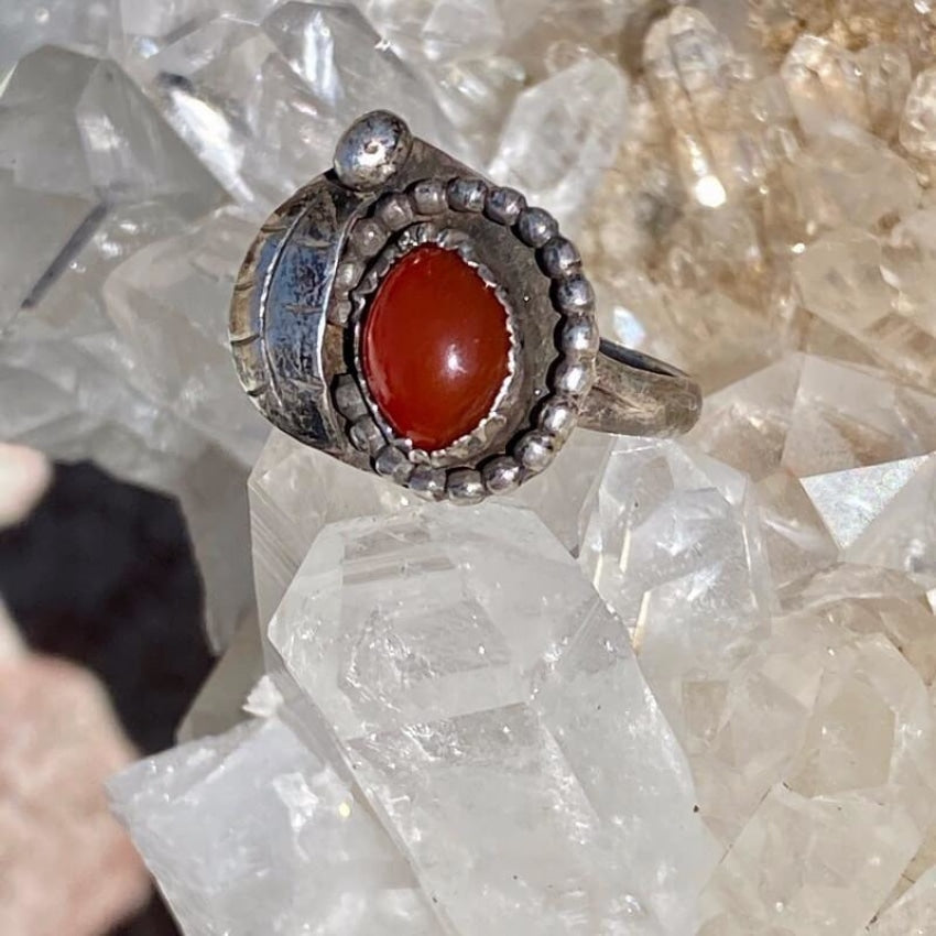 Southwestern Navajo Ring set with Red Carnelian Size 5 Yourgreatfinds