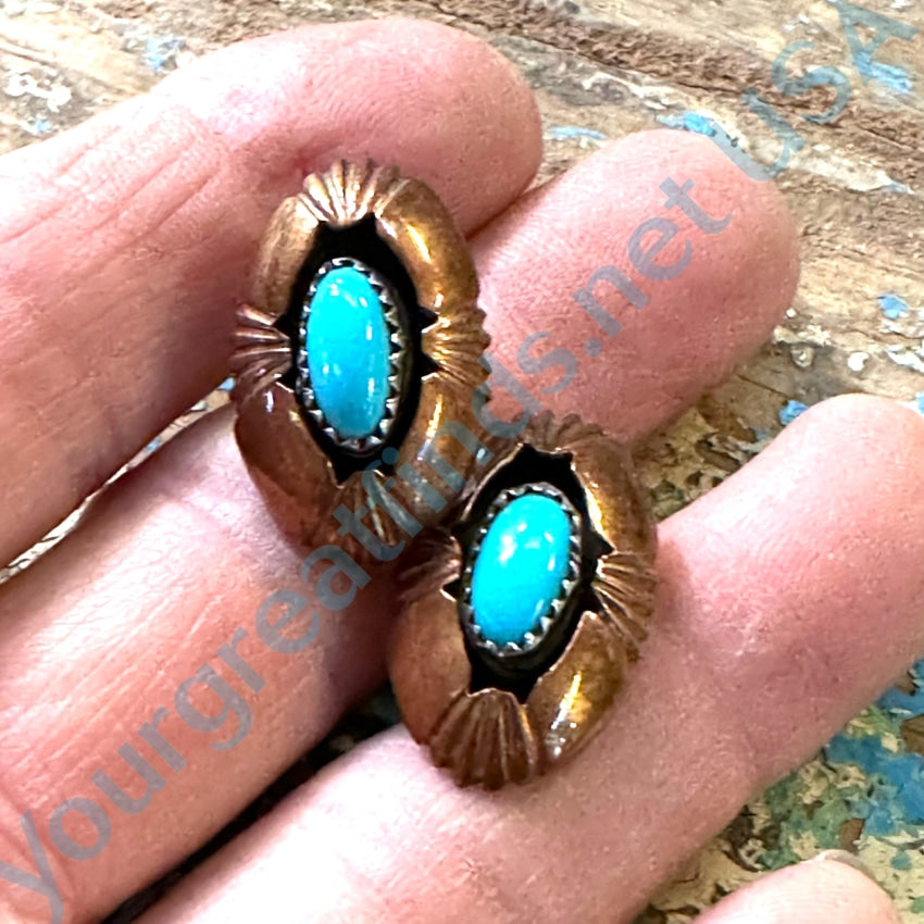 Southwestern Solid Copper & Turquoise Pierced Earrings