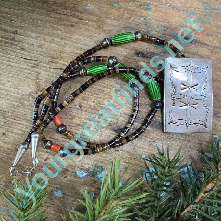 Southwestern Sterling and Brown Heishi Necklace Yourgreatfinds