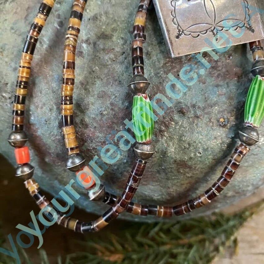 Southwestern Sterling and Brown Heishi Necklace Yourgreatfinds