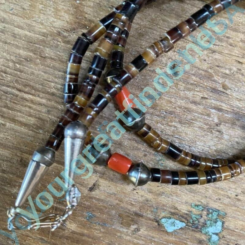 Southwestern Sterling and Brown Heishi Necklace Yourgreatfinds