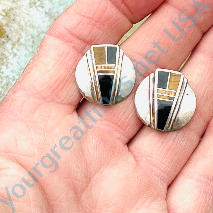 Southwestern Sterling Silver Channel Inlay Pierced Post Earrings