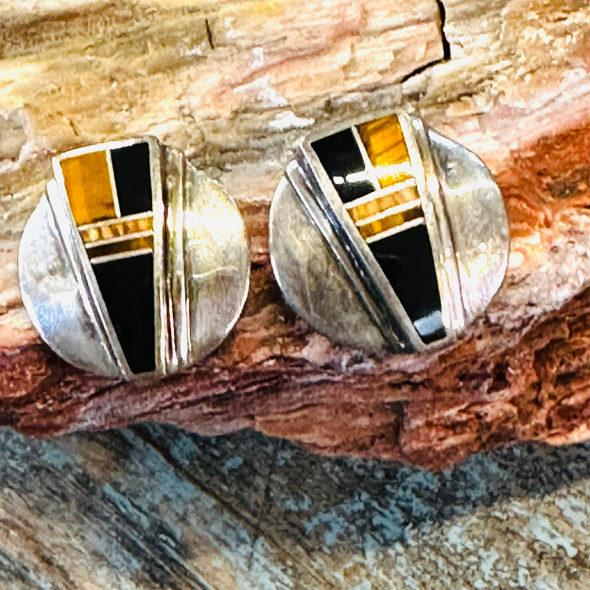 Southwestern Sterling Silver Channel Inlay Pierced Post Earrings