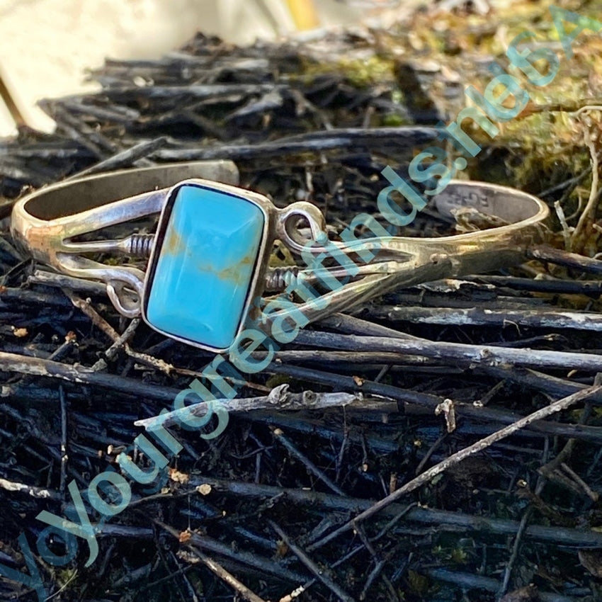 Southwestern Sterling Silver Cuff Bracelet with Rectangular Turquoise Stone Yourgreatfinds