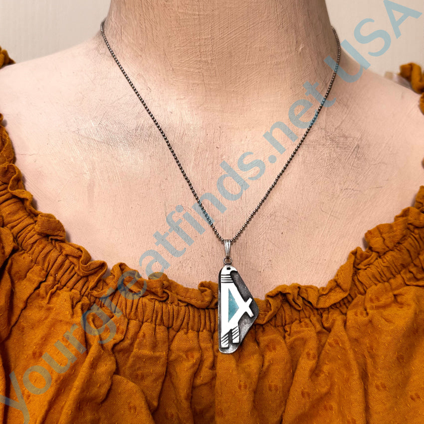 Southwestern Sterling Silver Inlay Turquoise Bird Pendant & Chain Necklace Necklace