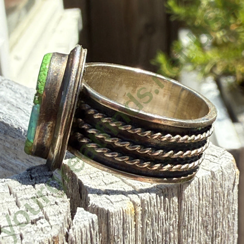 Southwestern Sterling Silver Opal & Green Turquoise Ring Size 9 ring