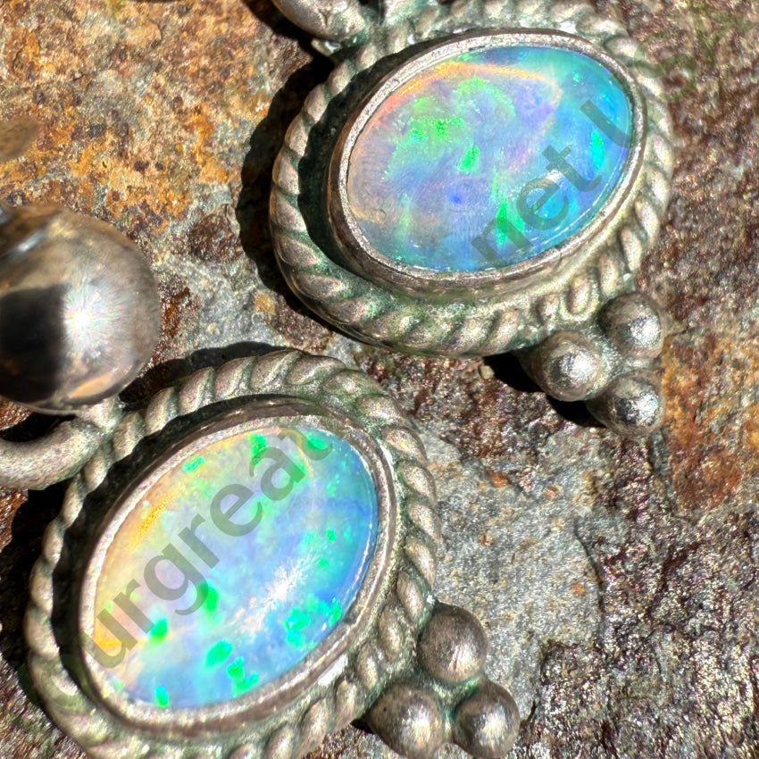 Southwestern Sterling Silver & Opal Pierced Post Earrings Earrings
