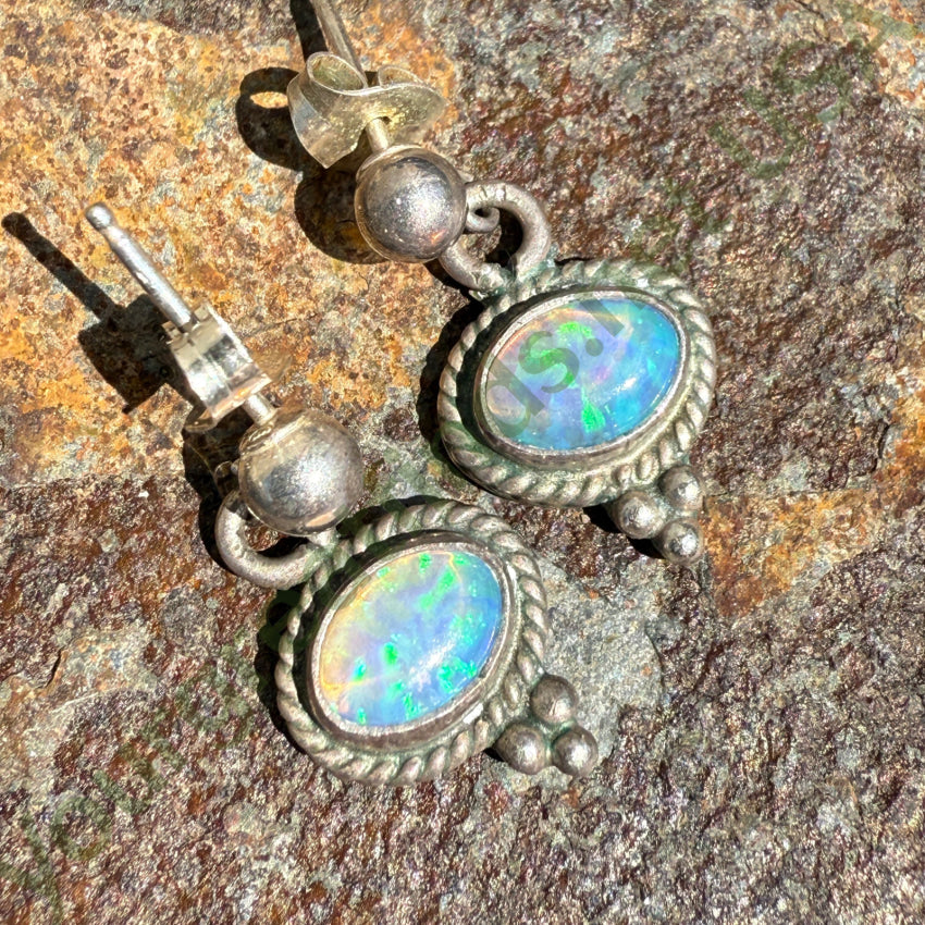 Southwestern Sterling Silver & Opal Pierced Post Earrings Earrings