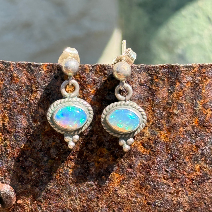 Southwestern Sterling Silver & Opal Pierced Post Earrings Earrings