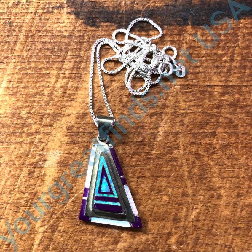 Southwestern Sterling Silver Pendant & Chain Necklace Sugilite Opal Necklace