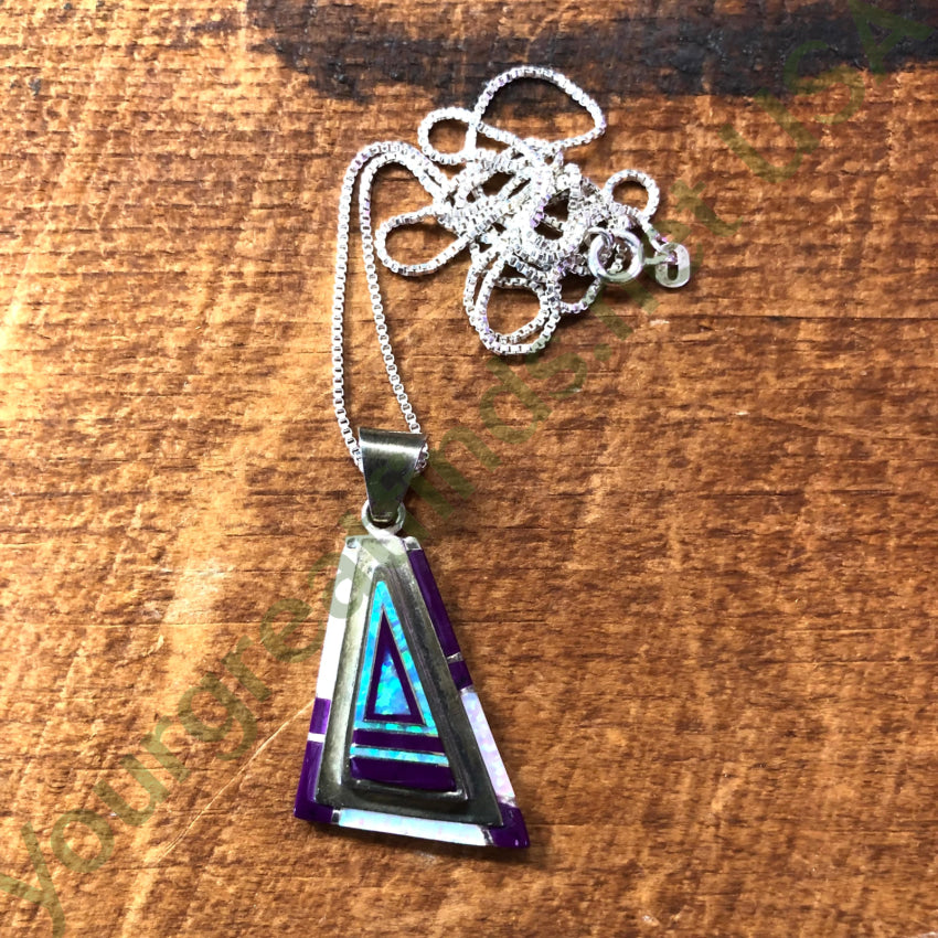 Southwestern Sterling Silver Pendant & Chain Necklace Sugilite Opal Necklace