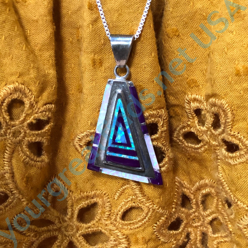 Southwestern Sterling Silver Pendant & Chain Necklace Sugilite Opal Necklace