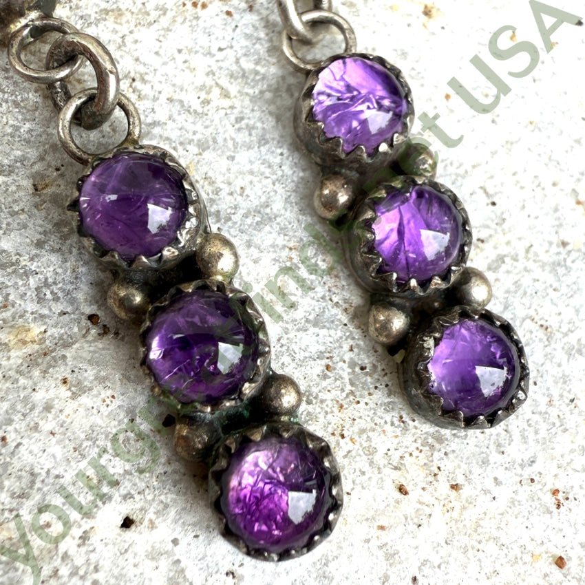 Southwestern Sterling Silver Turquoise & Amethyst Pierced Post Earrings Earrings