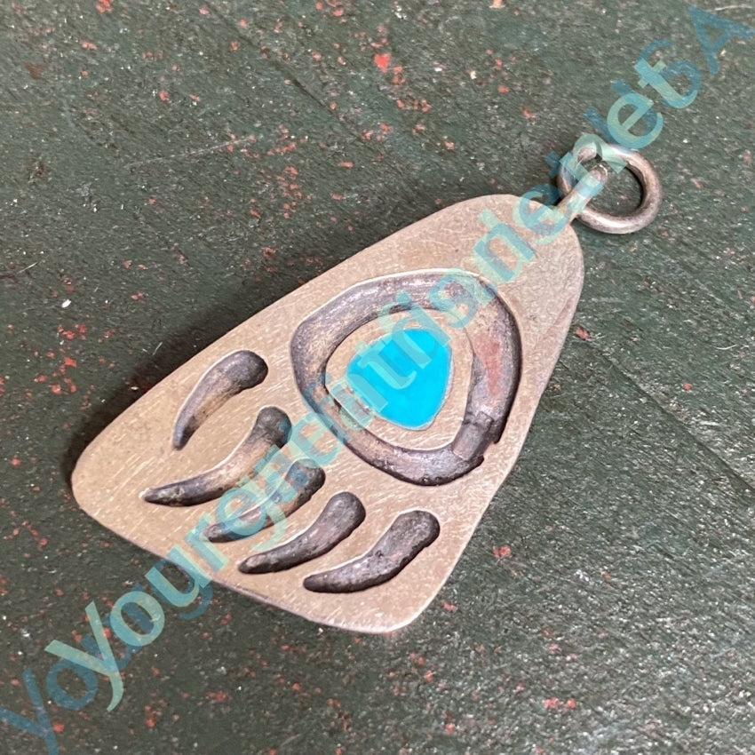 Southwestern Sterling Silver Turquoise Bear Track Pendant Yourgreatfinds