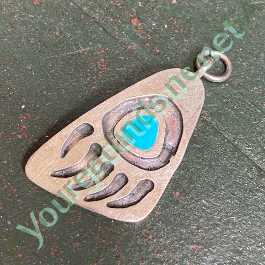 Southwestern Sterling Silver Turquoise Bear Track Pendant Yourgreatfinds