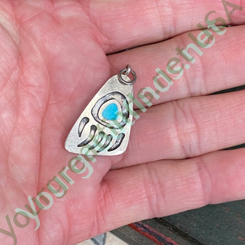 Southwestern Sterling Silver Turquoise Bear Track Pendant Yourgreatfinds