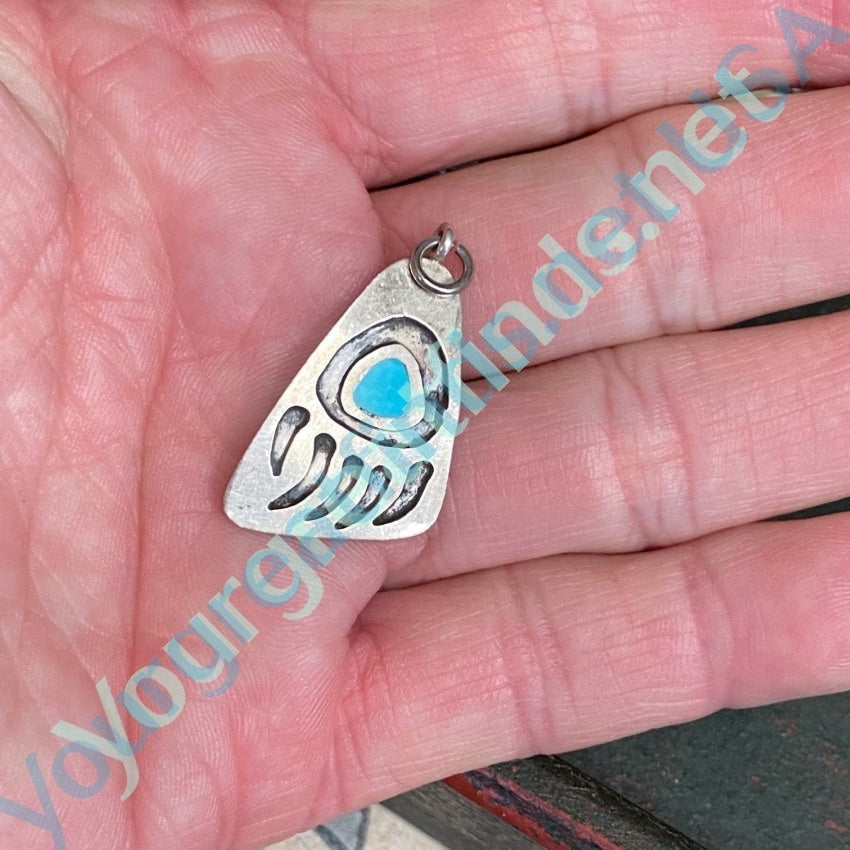 Southwestern Sterling Silver Turquoise Bear Track Pendant Yourgreatfinds