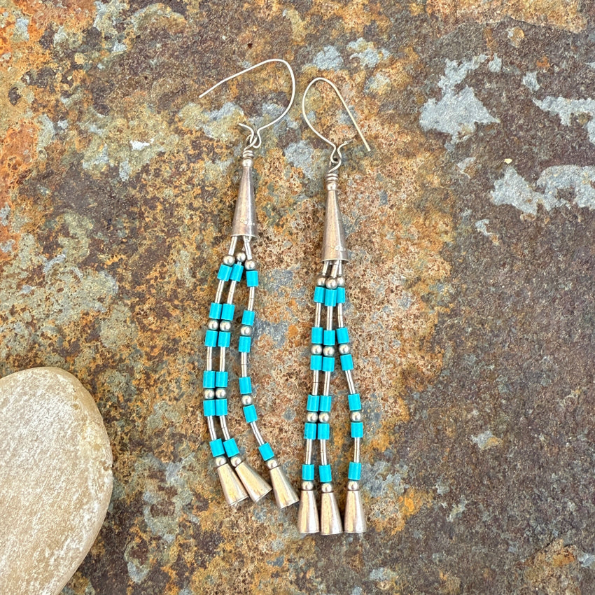 Southwestern Sterling Silver Turquoise Heishi Shoulder Duster Pierced Earrings earrings
