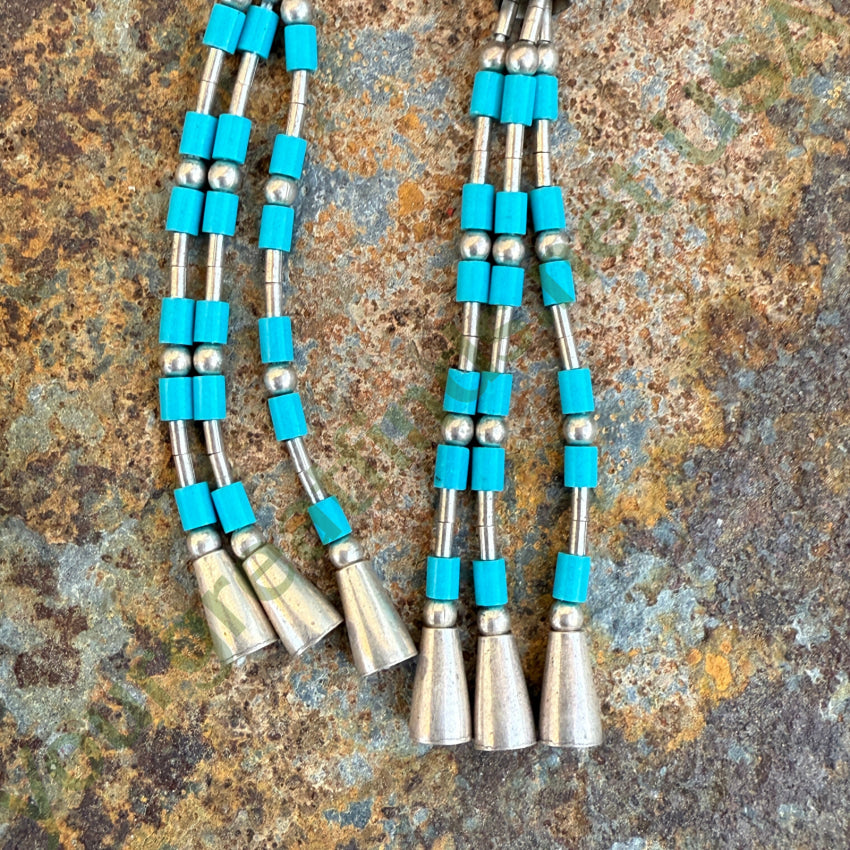 Southwestern Sterling Silver Turquoise Heishi Shoulder Duster Pierced Earrings earrings