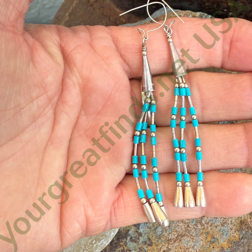 Southwestern Sterling Silver Turquoise Heishi Shoulder Duster Pierced Earrings earrings