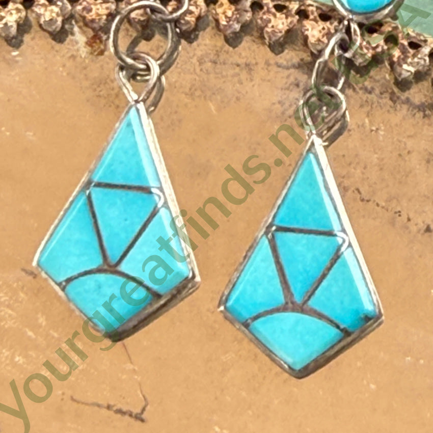 Southwestern Sterling Silver & Turquoise Inlay Pierced Post Earrings earrings