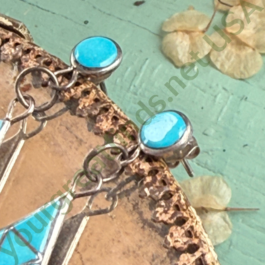 Southwestern Sterling Silver & Turquoise Inlay Pierced Post Earrings earrings