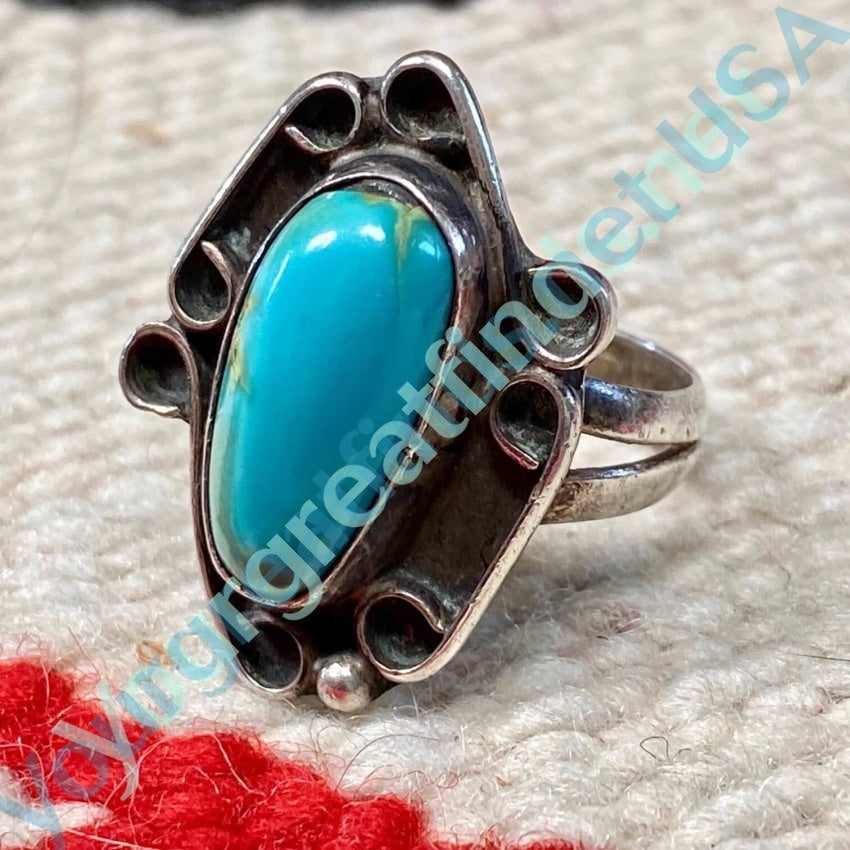 Southwestern Sterling Silver Turquoise Ring Size 6.25 Yourgreatfinds