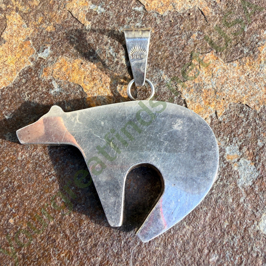 Southwestern Sterling Silver Zuni Bear Large Enhancer Pendant pendant