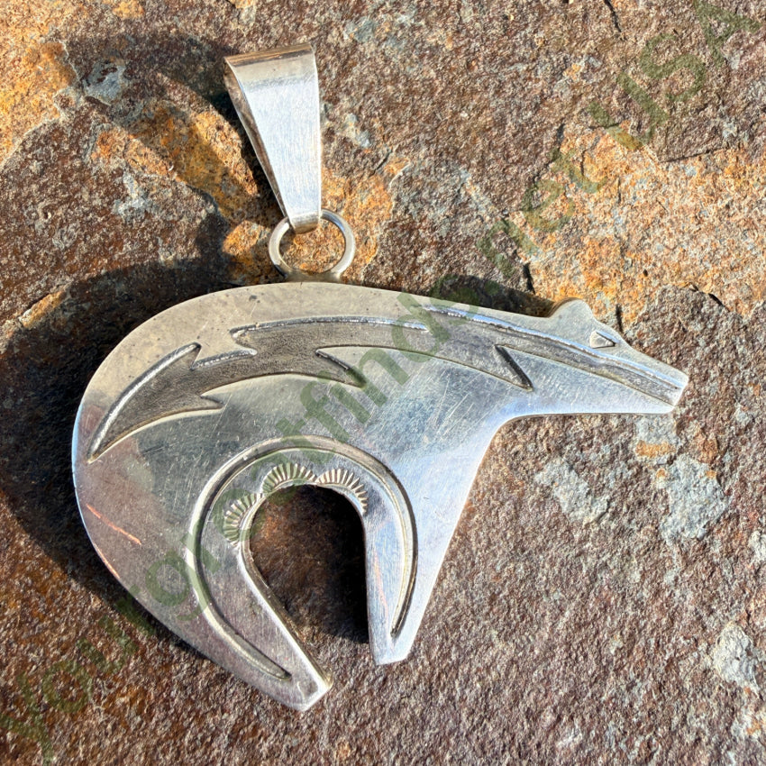 Southwestern Sterling Silver Zuni Bear Large Enhancer Pendant pendant