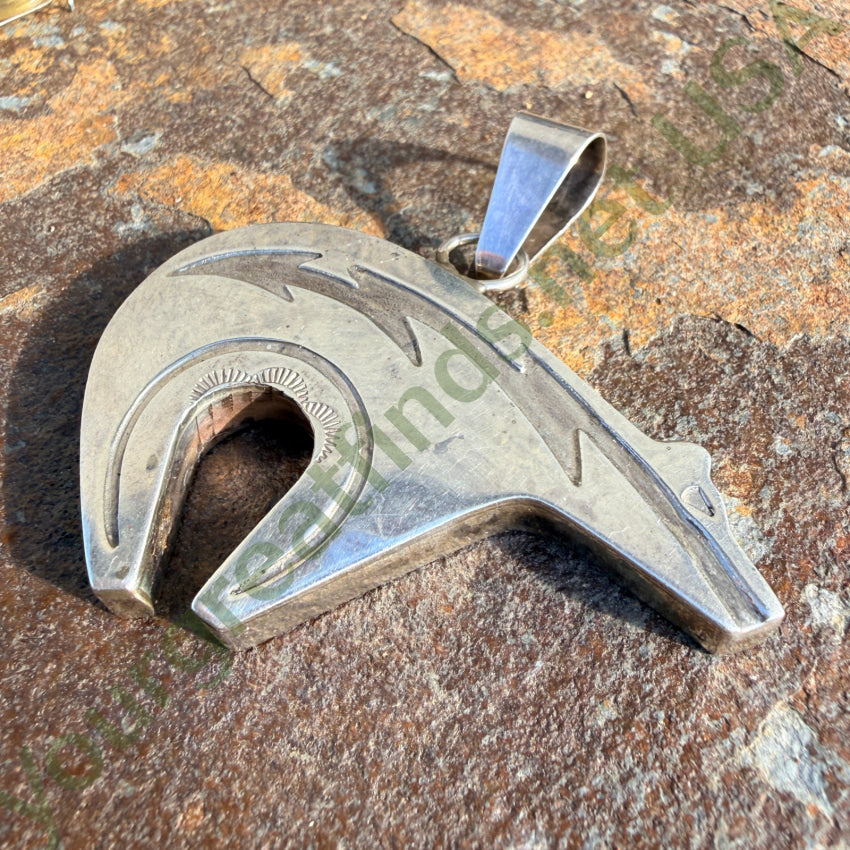 Southwestern Sterling Silver Zuni Bear Large Enhancer Pendant pendant