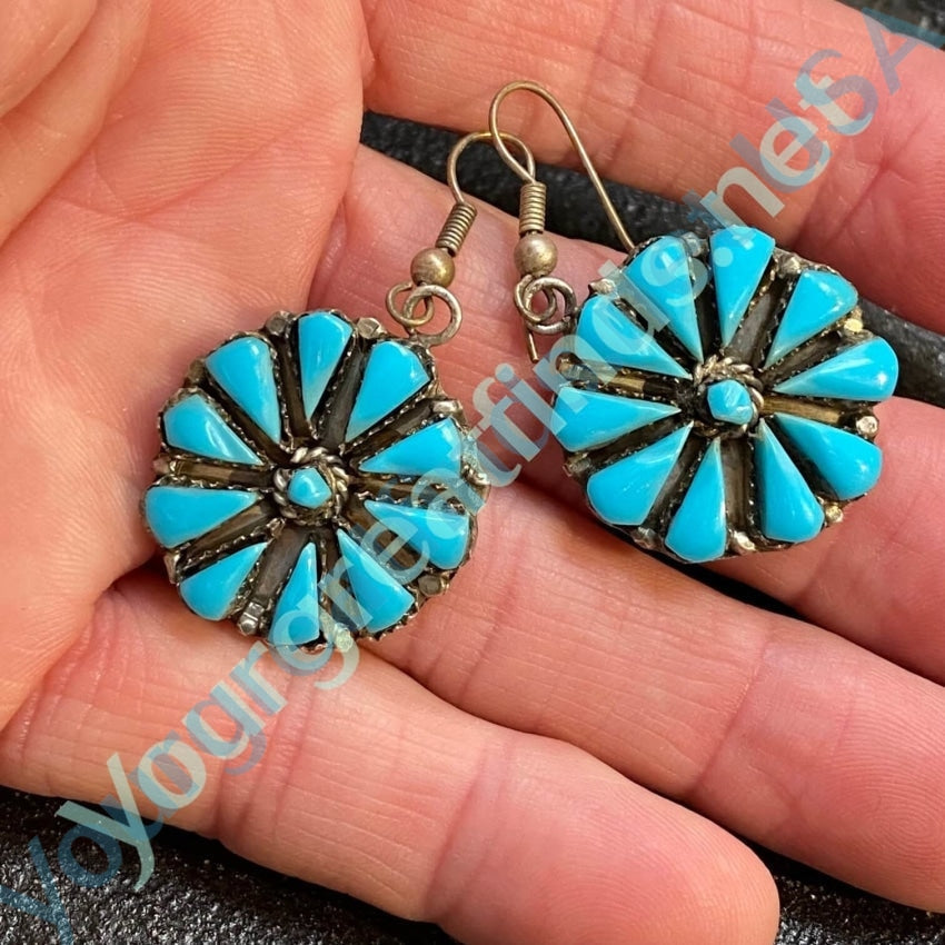 Southwestern Turquoise Medicine Wheel Earrings Sterling Yourgreatfinds