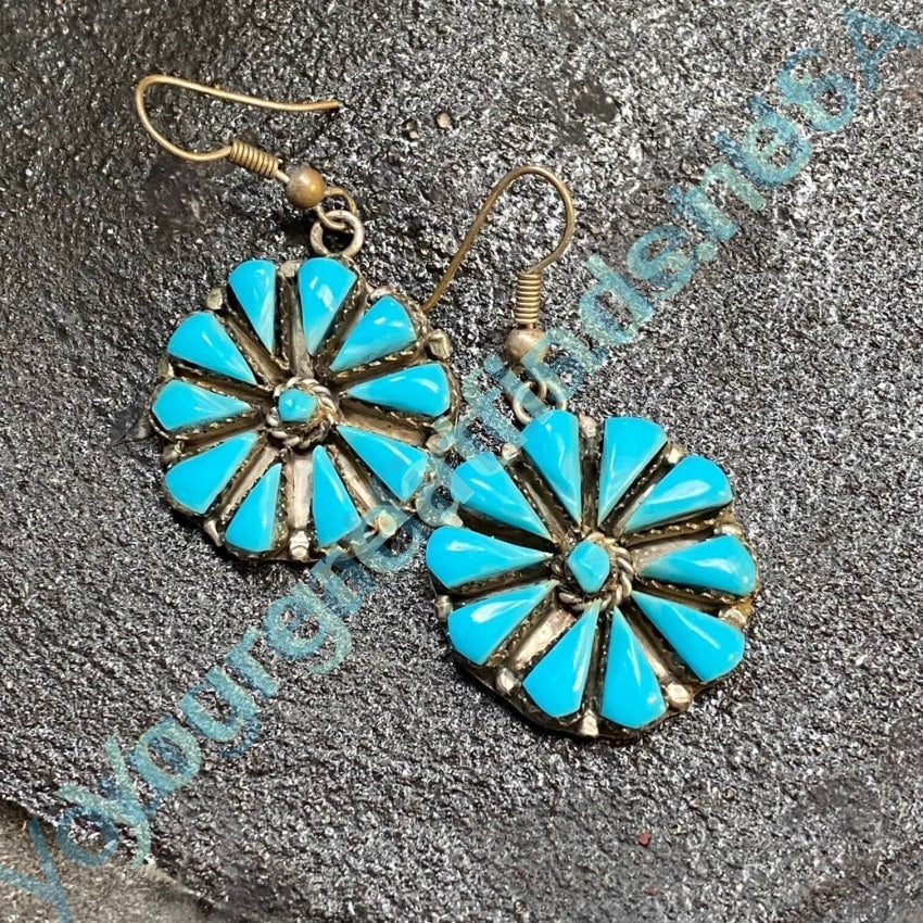 Southwestern Turquoise Medicine Wheel Earrings Sterling Yourgreatfinds