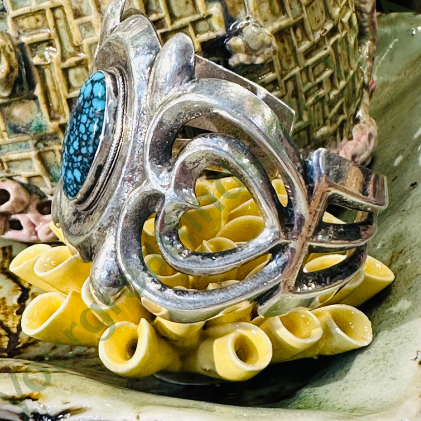 Spider Wed Turquoise Tufa Cast Sterling Silver Heart Bracelet Navajo