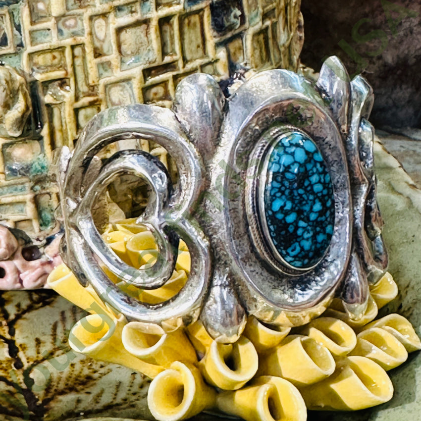 Spider Wed Turquoise Tufa Cast Sterling Silver Heart Bracelet Navajo