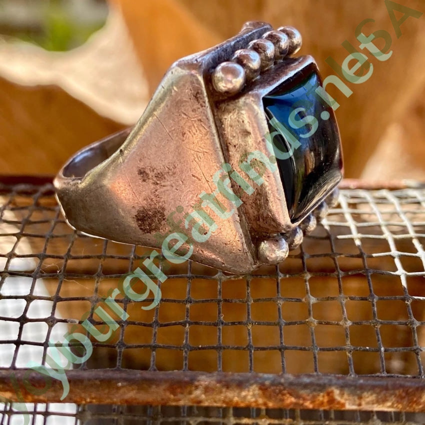 Square Raindrop Ring with Black Onyx and Sterling Silver by Guy Hoskie Navajo Size 13 Yourgreatfinds