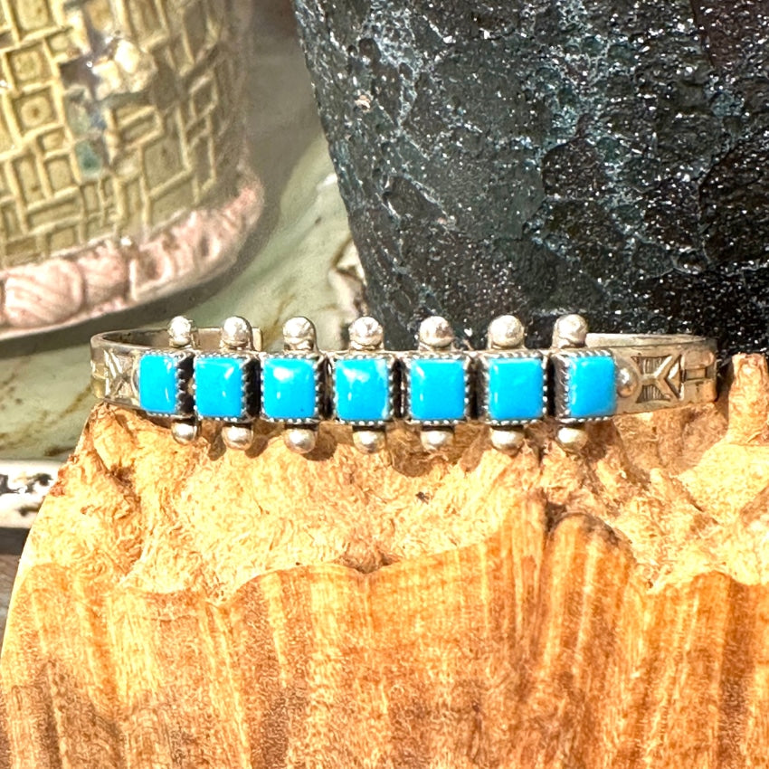 Square Turquoise Row Bracelet Sterling Silver Navajo Fred Harvey