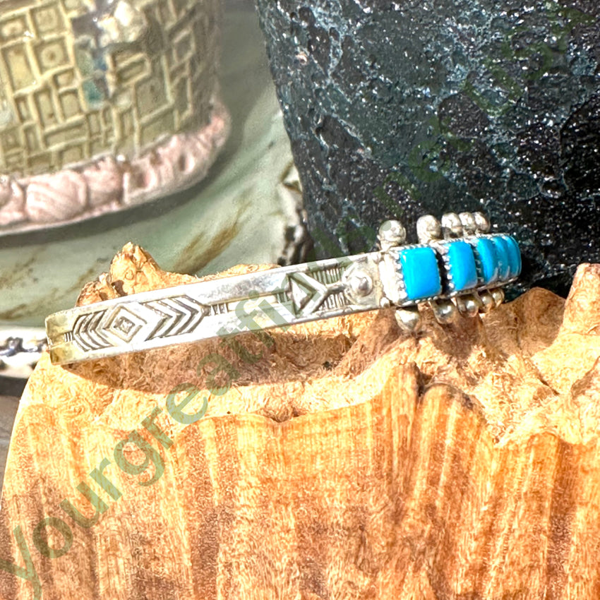 Square Turquoise Row Bracelet Sterling Silver Navajo Fred Harvey