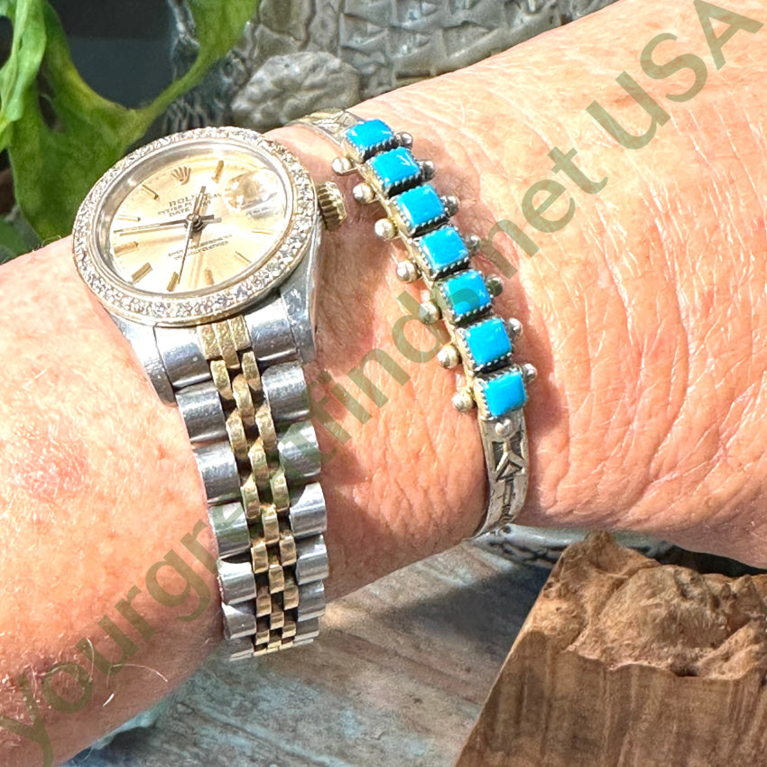 Square Turquoise Row Bracelet Sterling Silver Navajo Fred Harvey