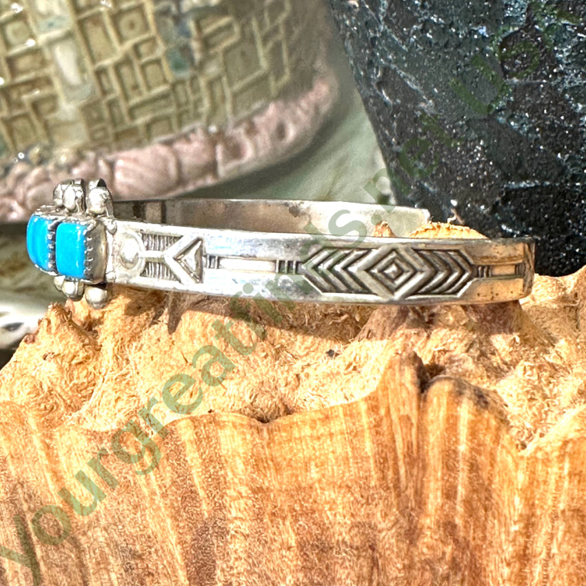 Square Turquoise Row Bracelet Sterling Silver Navajo Fred Harvey