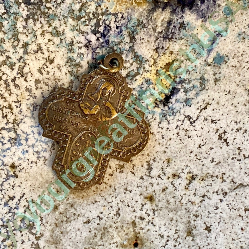 St. Joseph Cross Pendant in Brass Vintage Yourgreatfinds