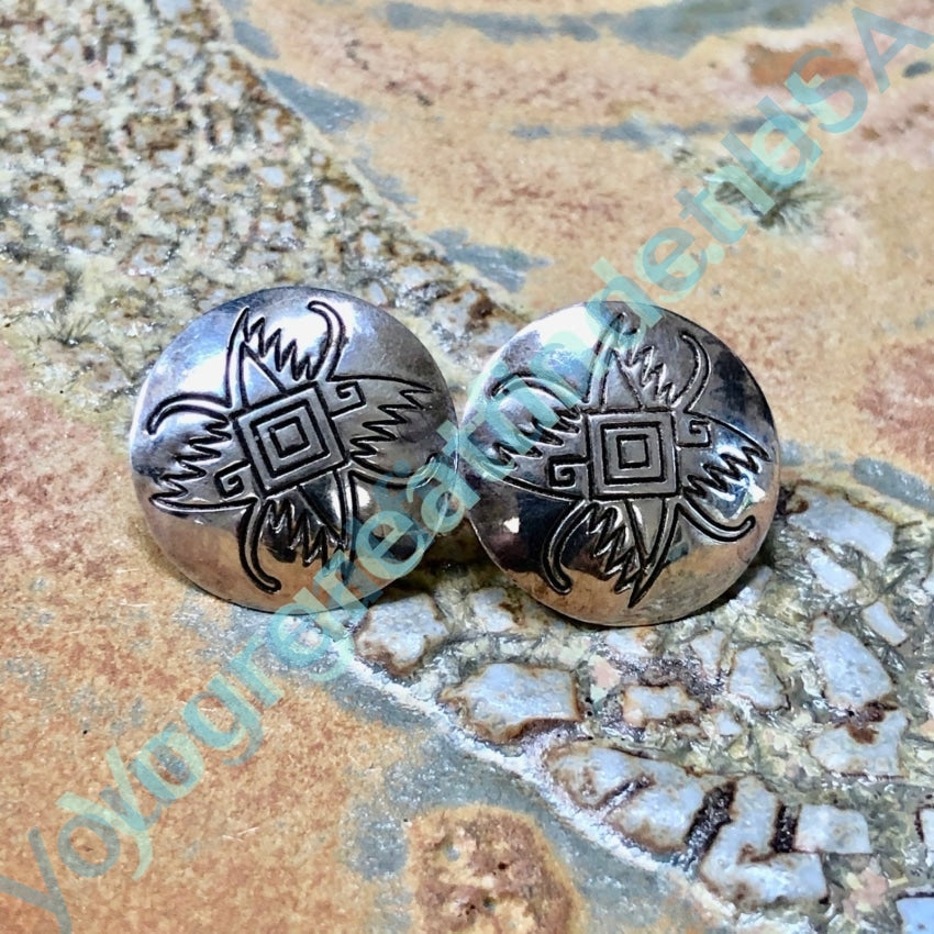 Stamp Decorated Button Earrings in Sterling Silver Yourgreatfinds