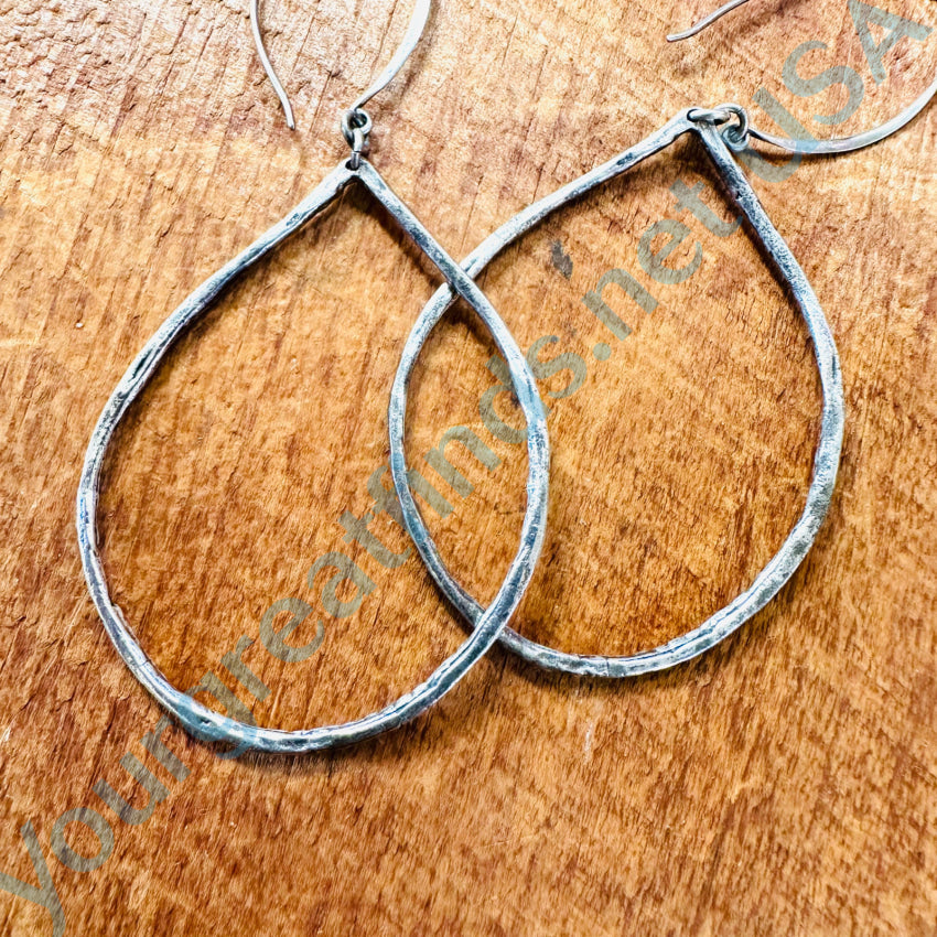 Stamp Decorated Handmade Pierced Hoop Earrings Earrings