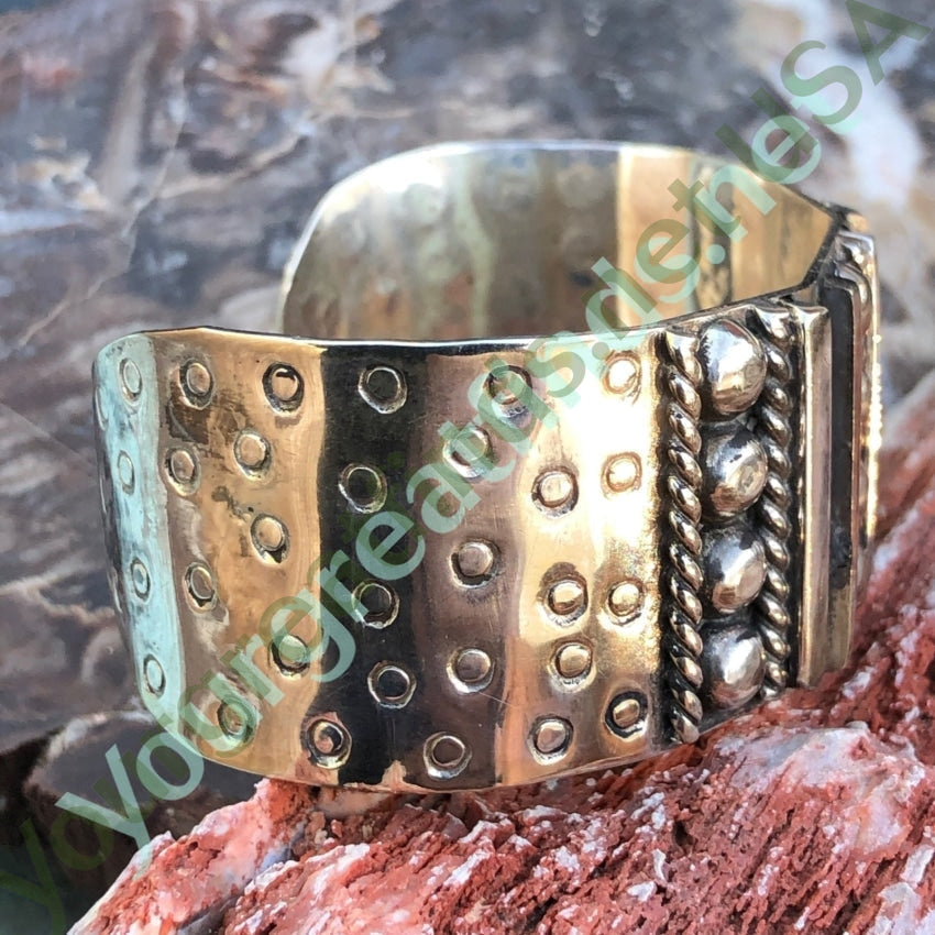 Stamp Decorated Orb Cuff Bracelet Sterling Silver Mexico Yourgreatfinds