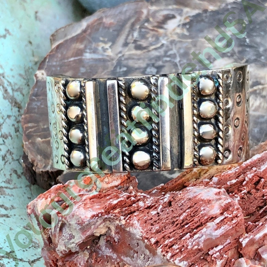 Stamp Decorated Orb Cuff Bracelet Sterling Silver Mexico Yourgreatfinds